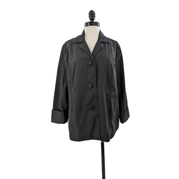 Faconnable Women Black Button-Up Long Sleeve Water Resistant Jacket Size Large - Picture 9 of 13